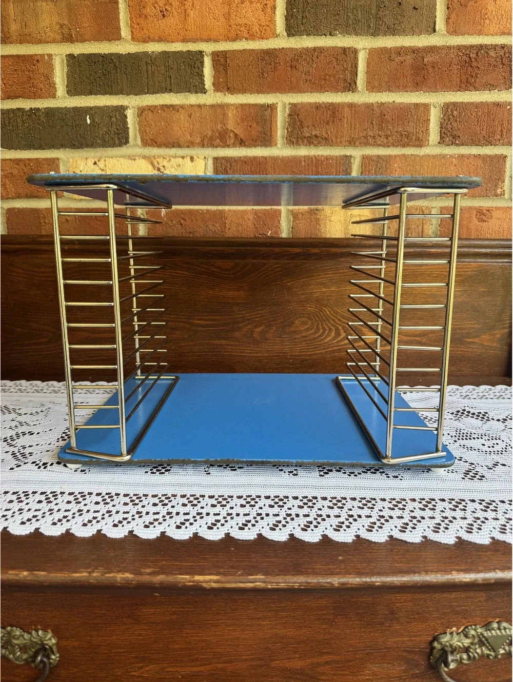 Vintage Playskool Blue Metal Puzzle Storage Rack